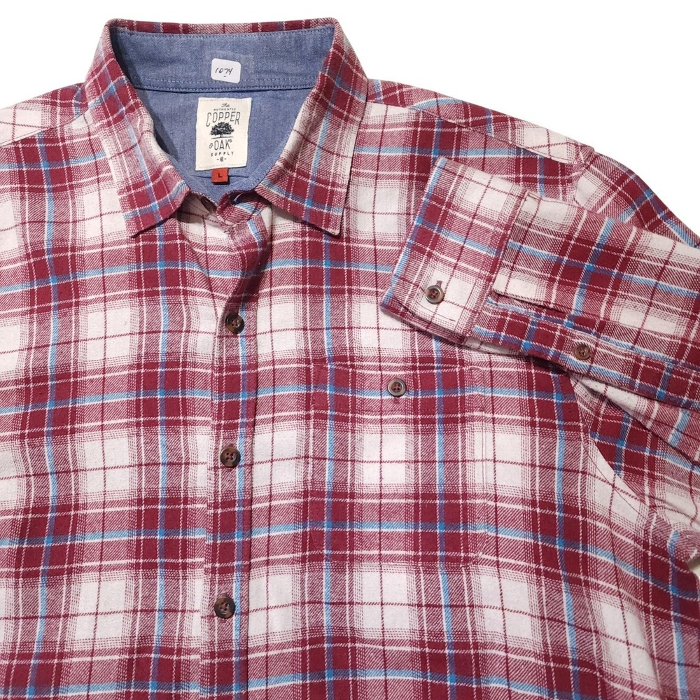 Copper & Oak Shirt‎ Mens Large Red Plaid Long Sleeve Flannel Button Up Casual